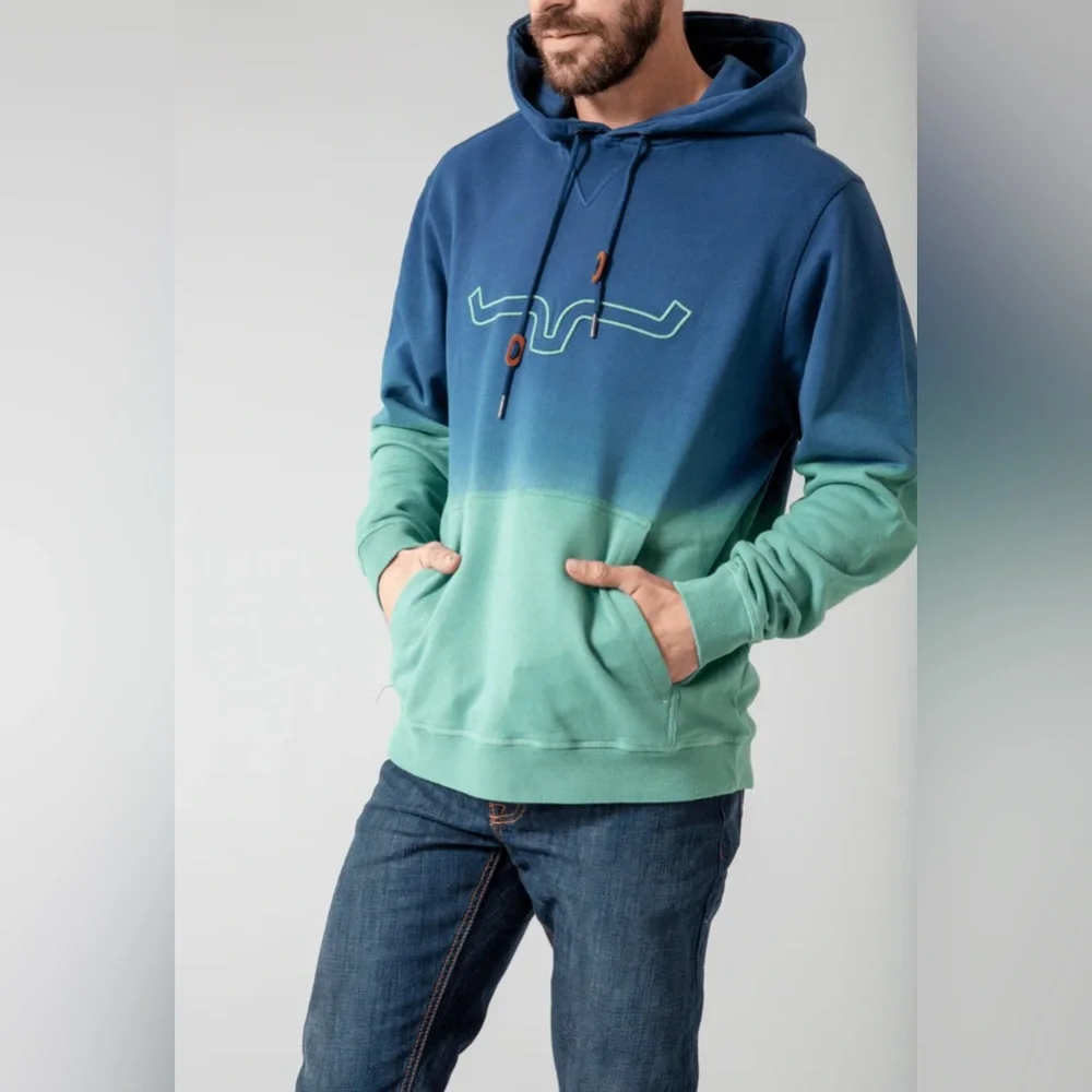 NWT Kimes Ranch Men’s Layton 22 Gradient Blue and Green Hoodie in Beachglass - Picture 2 of 11